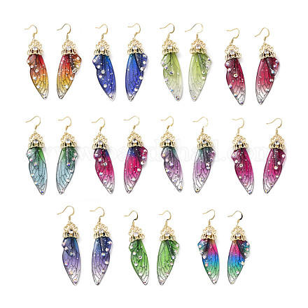 Orecchini pendenti in resina con ali di farfalla e zirconi chiari EJEW-G302-01G-1