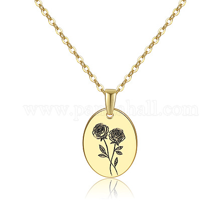 304 Stainless Steel Birth Month Flower Pendant Necklace HUDU-PW0001-034F-1