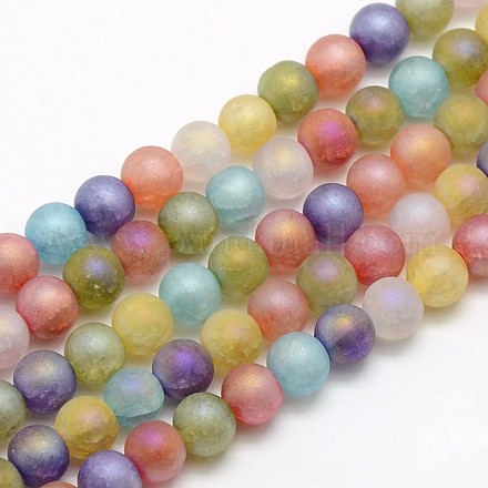 Electroplate AB Color Plated Frosted Synthetic Crackle Quartz Round Beads Strands G-L155-6mm-10-1