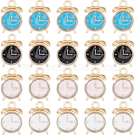 Sunnyclue 1 caja 40 piezas de dijes de reloj a granel esmalte despertador encanto mini realista miniatura reloj de tiempo encantos negro blanco aleación encanto para hacer joyas encantos diy collar pendientes pulseras suministros ENAM-SC0003-46-1