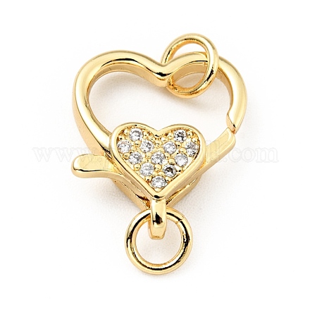 Fermagli a forma di moschettone a forma di cuore con zirconi chiari in ottone micro pavé KK-G416-35G-1