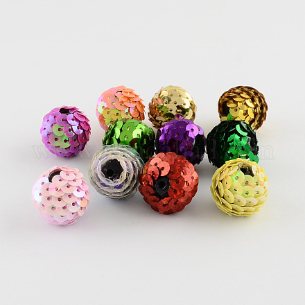 Handmade Woven Acrylic Wrapped with Paillettes Round Beads OACR-Q001-M-1
