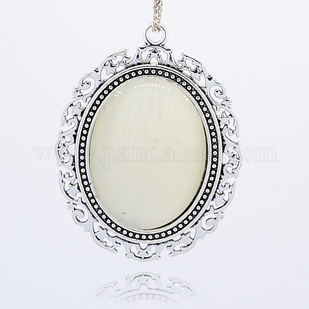 Antique Silver Plated Alloy Cat Eye Oval Big Pendants CE-N007-02-1
