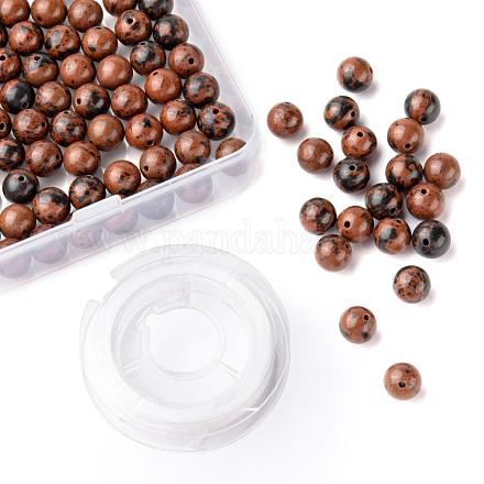 Perle rotonde di ossidiana di mogano naturale 100pcs 8mmmm DIY-LS0002-03-1