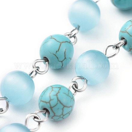 Turquoise synthétique main perles chaînes AJEW-JB00509-04-1