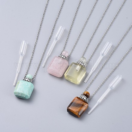Colliers pendants de bouteille de parfum en pierre naturelle NJEW-F266-02P-1