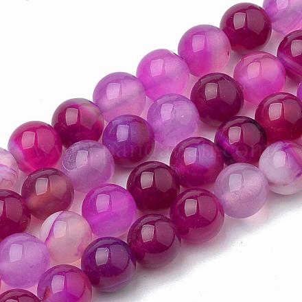 Dyed Natural Striped Agate/Banded Agate Round Bead Strands G-R342-6mm-04-1