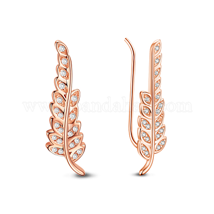 TINYSAND Elegant Women 925 Sterling Silver Leaf CZ Dangle Earring TS-E250-RG-1