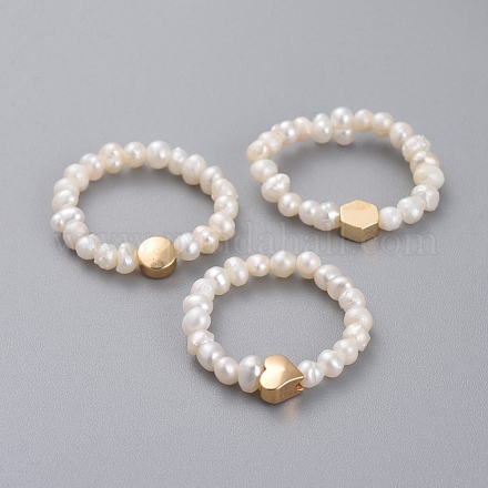 Set di anelli elastici naturali coltivati di perle d'acqua dolce RJEW-JR00296-1