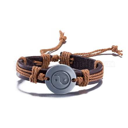 Réglable en alliage de zinc unisexes occasionnels yin-yang et des bracelets en cuir BJEW-BB15589-1