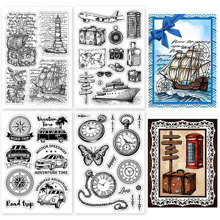 Tema viaggio globleland 4 fogli 4 stili francobolli in plastica pvc DIY-GL0002-58-1