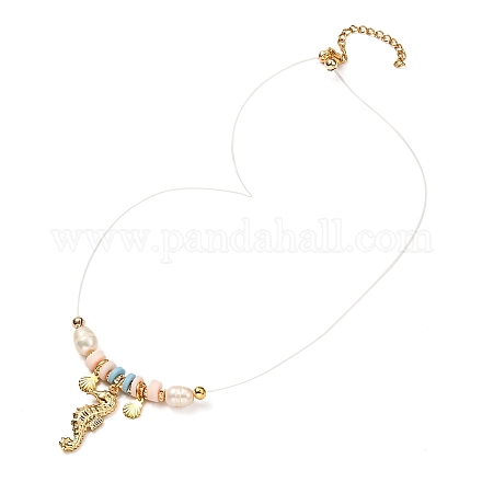 Ожерелье с подвеской в виде морского конька и раковины для девочек-подростков NJEW-JN03716-1