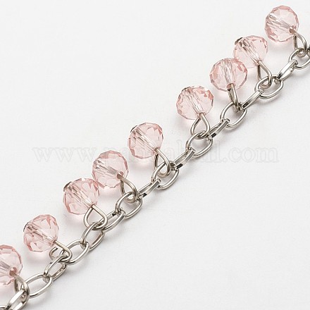 Chaînes avec perles en rondelles facettées en verre manuelles pour réaliser de colliers et bracelets AJEW-JB00086-05-1