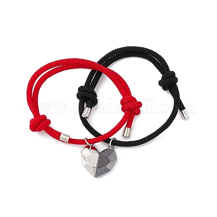 2Pcs 2 Color Magnet Alloy Matching Heart Charm Bracelets Set BJEW-E011-03BP-01-1