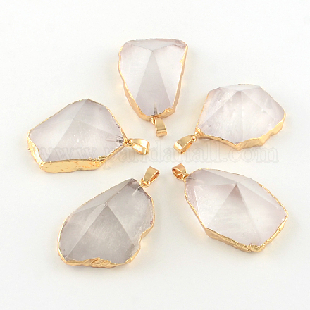 Faceted Nuggets Golden Plated Natural Crystal Pendants with Iron Clasps G-R275-268-1