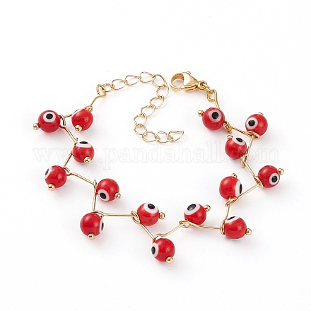 Bracelets de perles faits à la main au chalumeau mauvais œil BJEW-JB05855-01-1