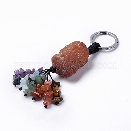Natural Red Agate Nugget with Mixed Gemstone Chips Tassel Keychains KEYC-P012-02P-02-1