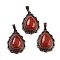Natural Red Jasper Teardrop Pendants, Red Copper Tone Brass Charms, 28.5x20.5x7mm, Hole: 8x5mm