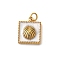 304 Stainless Steel Enamel Charms, Square with Shell Charms, with Jump Ring, Ion Plating(IP), Real 18K Gold Plated, White, 13x10.5x3.5mm, Hole: 2.5mm