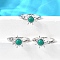 Brass Pave Cubic Zirconia Open Cuff Rings for Women, Sun, with Synthetic Turquoise, Rack Plating, Lasting Plated, Cadmium Free & Lead Free, Platinum, US Size 7 1/4(17.5mm)
