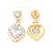 Brass Cubic Zirconia Pendants, Cadmium Free & Lead Free, Dangle Heart Charms, Golden, Clear, 30mm, Pendant: 23x16x8mm, Hole: 4x3.5mm