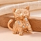 Pet Matte Light Golden Alloy Rhinestone Brooches, Cat Shape, 70mm