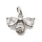 Bees Brass Micro Pave Cubic Zirconia Charms, Cadmium Free & Lead Free, Long-Lasting Plated, Rack Plating, with Jump Ring, Platinum, 10.5x14.5x3.5mm, Hole: 3mm