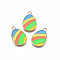 Alloy Enamel Pendants, Light Gold, Cadmium Free & Lead Free, Easter Egg Shape with Stripe, Colorful, 22x14x1.5mm, Hole: 2mm