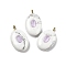 Natural Howlite & Cubic Zirconia Pendants, Oval Charms with Brass Loops, Golden, 21.5x13x6.5mm, Hole: 1.8mm