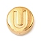 304 Stainless Steel Beads, Flat Round with Letter, Golden, Letter U, 7x3.5mm, Hole: 1.7mm