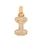 Brass Micro Pave Clear Cubic Zirconia Pendants, Real 18K Gold Plated, Letter I, 31x13x5mm, Hole: 3x6mm