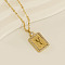 304 Stainless Steel Micro Pave Clear Cubic Zirconia Rectangle with Hollow Letter Pendant Necklaces, Real 18K Gold Plated, Letter Y, 17.72 inch(45cm)