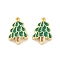 Christmas Brass Enamel Beads, Lead Free & Cadmium Free, Long-Lasting Plated, Real 18K Gold Plated, Rack Plating, Christmas Tree, 15x11x5mm, Hole: 2mm