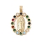 Brass Cubic Zirconia Pendants, Long-Lasting Plated, Oval with Holy Virgin Charms, Golden, Colorful, 32x25x3mm, Hole: 6x3mm