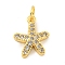 Rack Plating Brass Micro Pave Clear Cubic Zirconia Pendants, Long-Lasting Plated, with Jump Rings, Lead Free & Cadmium Free, Real 18K Gold Plated, Starfish, 14.5x11x2.5mm, Hole: 3mm