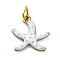 304 Stainless Steel Enamel Charms, with Jump Ring, Ion Plating(IP), Real 18K Gold Plated, Starfish, 10.5x10x1.5mm, Hole: 2.5mm