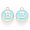 Golden Plated Alloy Enamel Charms, Cadmium Free & Lead Free, Enamelled Sequins, Flat Round, Sky Blue, Letter.B, 14x12x2mm, Hole: 1.5mm