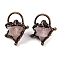 Natural Rose Quartz Merkaba Star Pendants, Brass Star Charms with Jump Rings, Red Copper, 35x31x20mm, Hole: 6mm