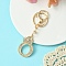 Golden Alloy Rhinestone Keychain, with Alloy Clasp and Iron Rings, Letter O, 10cm, Pendant: 42mm