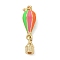 Brass Enamel Pendants, Hot Air Balloon Charm, with Jump Ring, Long-Lasting Plated, Cadmium Free & Lead Free, Colorful, 26.5x7.5mm, Hole: 3mm