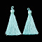 Polyester Tassel Big Pendants Decoration, Turquoise, 80~90x8.5~9mm, Hole: 4x6mm