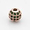 Brass Micro Pave Grade AAA Cubic Zirconia Beads, Cadmium Free & Nickel Free & Lead Free, Round, Lime Green, Rose Gold, 10mm, Hole: 2mm