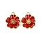 Light Gold Plated Alloy Enamel Pendants, Cadmium Free & Lead Free, Flower Charm, FireBrick, 23x20x6mm, Hole: 2.5mm