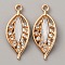 KC Gold Plated Alloy Pendants, with Acrylic and Crystal Rhinestone, Leaf Charm, White, 31x13x4mm, Hole: 2mm