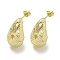 Teardrop Texture Hollow Brass Stud Earrings for Women, Cadmium Free & Lead Free, Long-Lasting Plated, Real 18K Gold Plated, 23x12mm