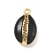 Rack Plating Brass Enamel Pendants, Long-Lasting Plated, Lead Free & Cadmium Free, Real 18K Gold Plated, Shell Shape, Black, 15.5x9x4.5mm, Hole: 1.2mm