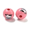 Natural Wood European Beads, Large Hole Beads, Round with Cow Pattern, Pink, 16mm, Hole: 4mm
