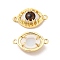 Evil Eye Resin Brass Connector Charms, Eye Link, Real 18K Gold Plated, Saddle Brown, 14x24x6mm, Hole: 1.6mm