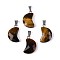 Natural Tiger Eye Pendants, Faceted Moon Charms, with Stainless Steel Snap on Bails, Stainless Steel Color, 18.5~19.5x10~11.5x5.5~6mm, Hole: 6x2.5mm