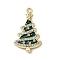 Alloy Enamel Pendants with Rhinestone, Christmas Tree, Golden, Sea Green, 35x20x3mm, Hole: 1.9mm